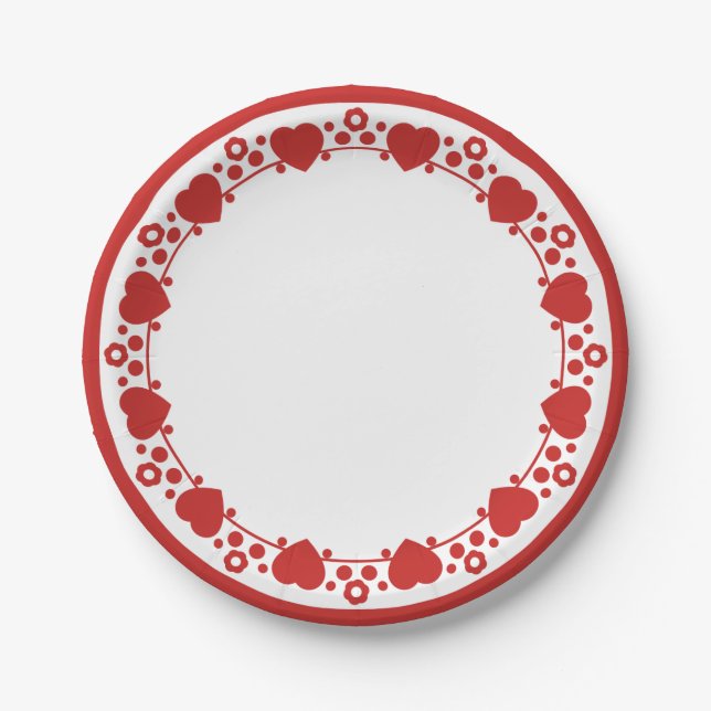Hearts & Polka Dots Red & White Wedding Love Paper Plate (Front)