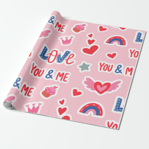 Hearts,Rainbow and Love Incriptions Wrapping Paper