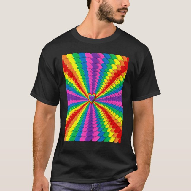 Hearts Rainbow Gay pride 2022 LGBT Flag with Heart T-Shirt (Front)