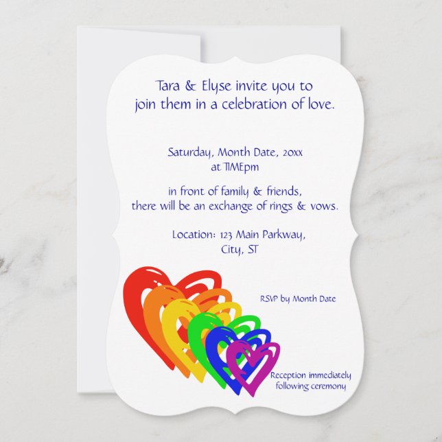 Hearts Rainbow Invitation (Front)