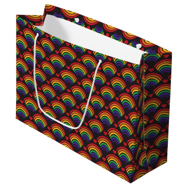 Hearts & Rainbows Pattern Large Gift Bag (Front Angled)