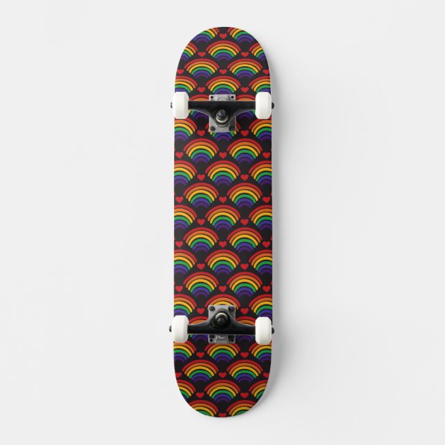 Hearts & Rainbows Pattern Skateboard (Front)