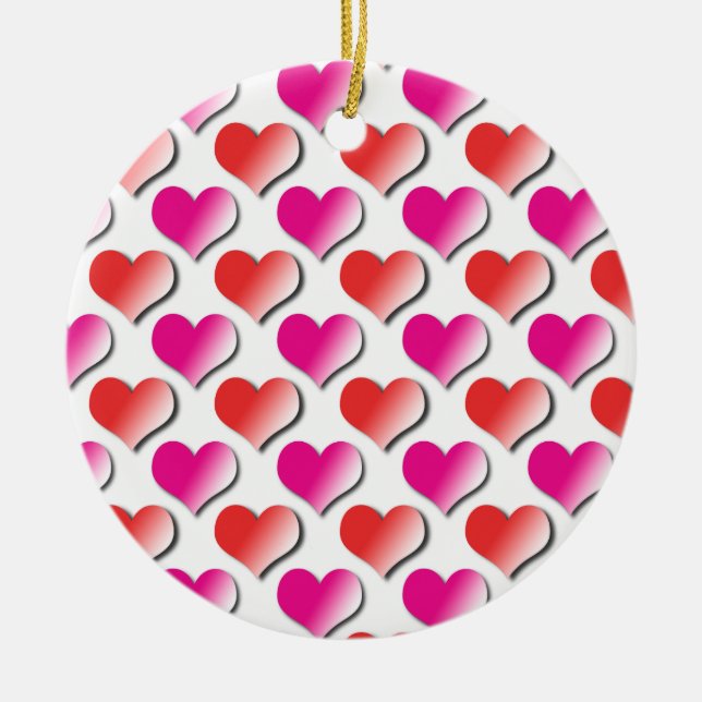 Hearts Red and Pink Polka Dot Pattern Ornament (Front)