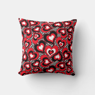 Hearts, red, black, white cushion