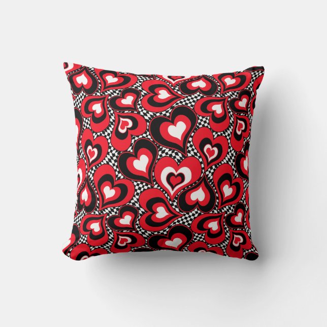 Hearts, red, black, white cushion (Front)