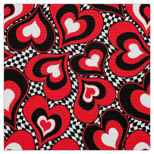 Hearts, red, black, white fabric