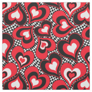 Hearts, red, black, white, Valentine's day . Fabric