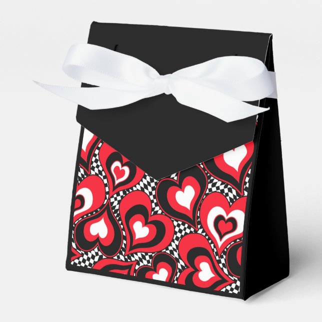 Hearts, red, black, white, Valentine's day . Favour Box (Front Side)
