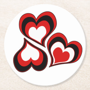 Hearts, red, black, white, Valentine's day . Round Paper Coaster