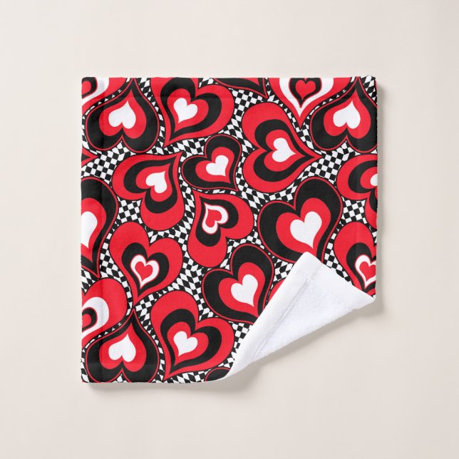 Hearts, red, black, white, Valentine's day. Wash Cloth (Wash Cloth)