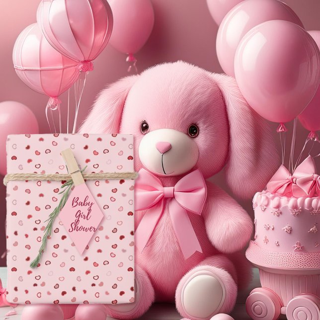 Hearts - Red on Light Pink Ombre Wrapping Paper Sheet (Hearts - Red on Light Pink Ombre Wrapping Paper Sheets-Baby Girl Shower - by Leapfroglisics Shop)