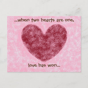 Hearts Red & Pink 'Love Has Won' Faux Fuzzy Design Postcard