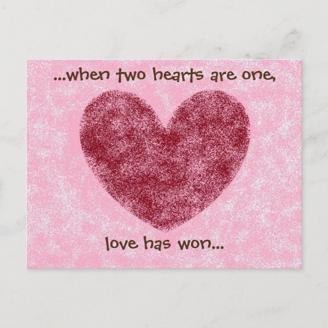 Hearts Red & Pink 'Love Has Won' Faux Fuzzy Design Postcard (Front)