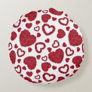 Hearts Red Roses Pattern Minimalist Round Cushion
