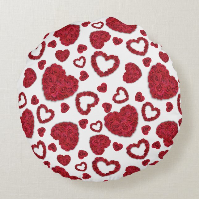 Hearts Red Roses Pattern Minimalist Round Cushion (Back)