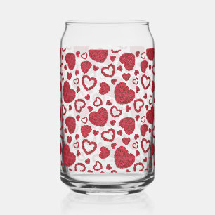 Hearts Red Roses Pattern Minimalist Valentine's Can Glass