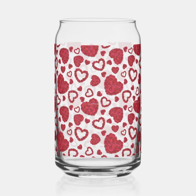 Hearts Red Roses Pattern Minimalist Valentine's Can Glass (Front)
