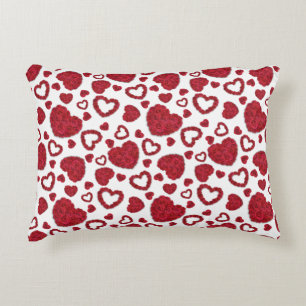 Hearts Red Roses Pattern Minimalist Valentine's Decorative Cushion