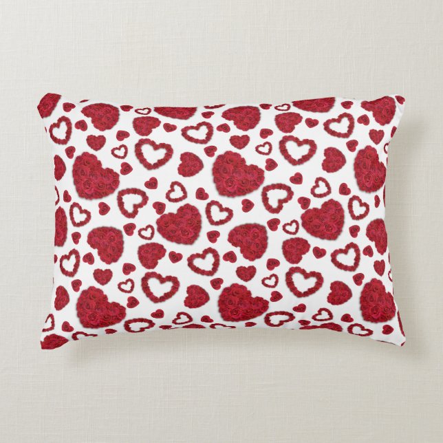 Hearts Red Roses Pattern Minimalist Valentine's Decorative Cushion (Front)