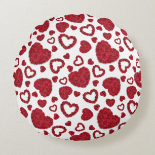 Hearts Red Roses Pattern Minimalist Valentine's Round Cushion