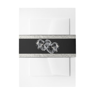 Hearts & Ribbon - Black/Silver Invitation Belly Band