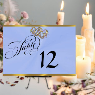 Hearts & Ribbon - Blue Pearl/Gold Table Number