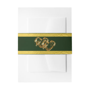 Hearts & Ribbon - Emerald/Gold Invitation Belly Band