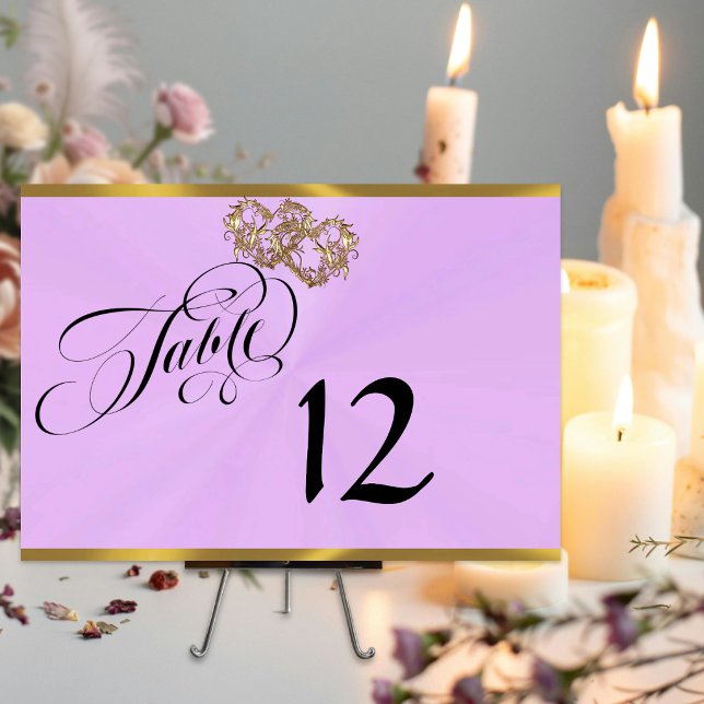 Hearts & Ribbon - Lavender/Gold Table Number (Creator Uploaded)