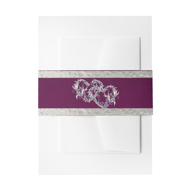 Hearts & Ribbon - Purple/Silver Invitation Belly Band (Front Example)