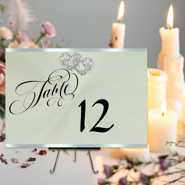 Hearts & Ribbon - Sage Pearl/Silver Table Number (Creator Uploaded)