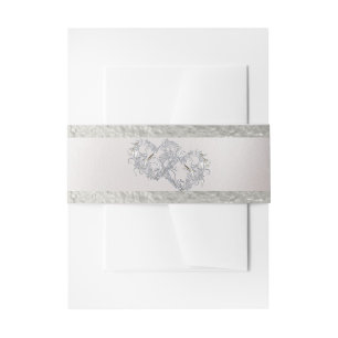 Hearts & Ribbon - White/Silver Invitation Belly Band