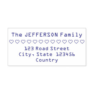 Hearts Row Family Name and Address Rubber Stamp