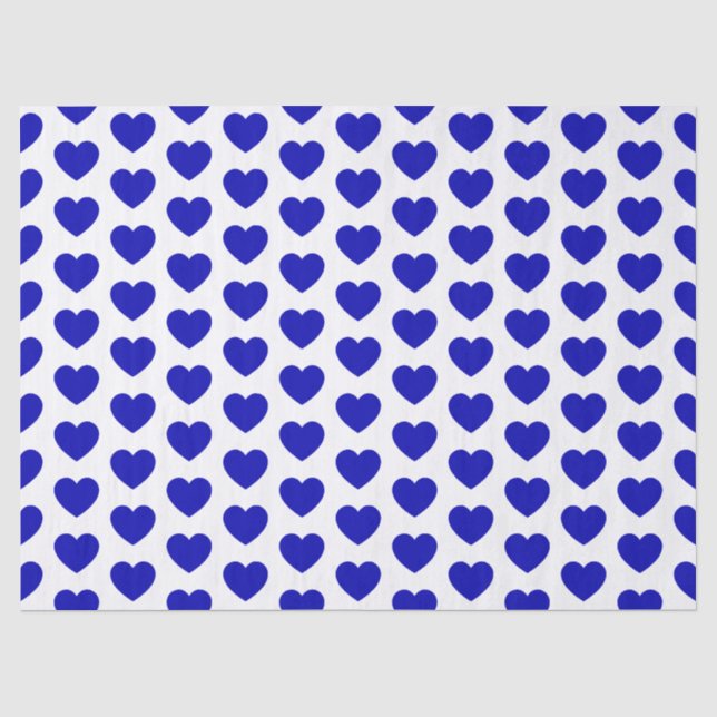 Hearts, Royal Blue on White Tissue Paper (Front)