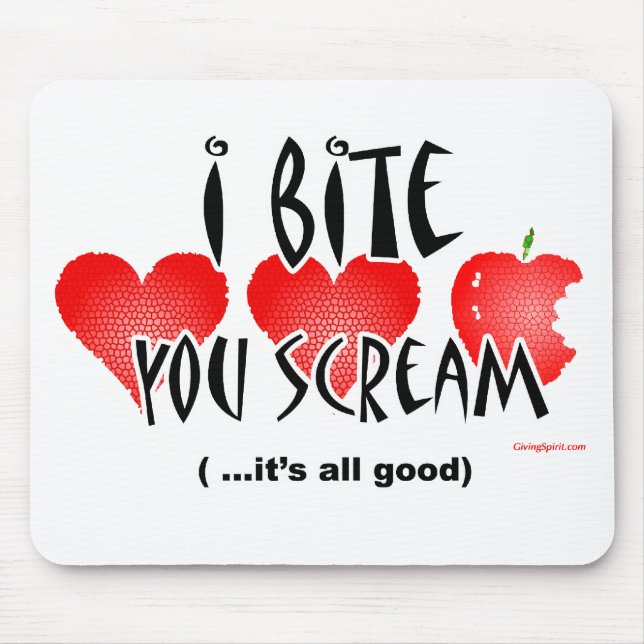 Hearts, Screams and Bitten Apple Mousepad (Front)
