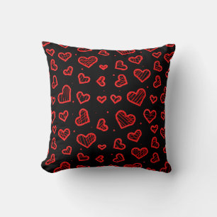 Hearts Seamless Pattern on Black Background Cushion