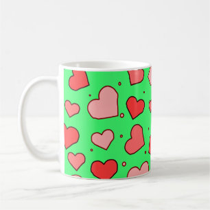 Hearts Seamless Pattern on Green Background Coffee Mug