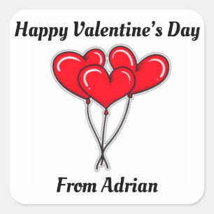 Hearts Simple Valentine Favour Kids Valentine Labe Square Sticker
