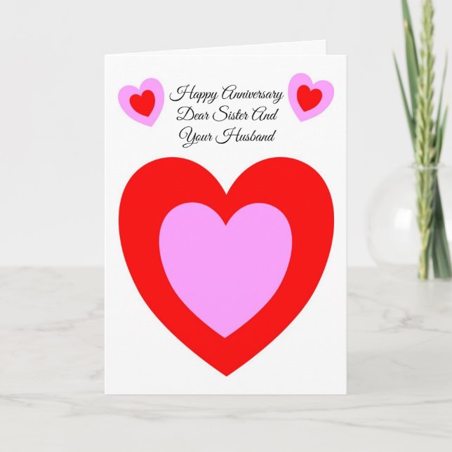 Hearts Sister And Husband Personalised Anniversary Card (Front)