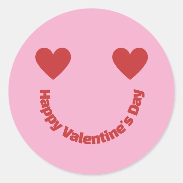 Hearts Smile Happy Valentine's Day Message Classic Round Sticker (Front)