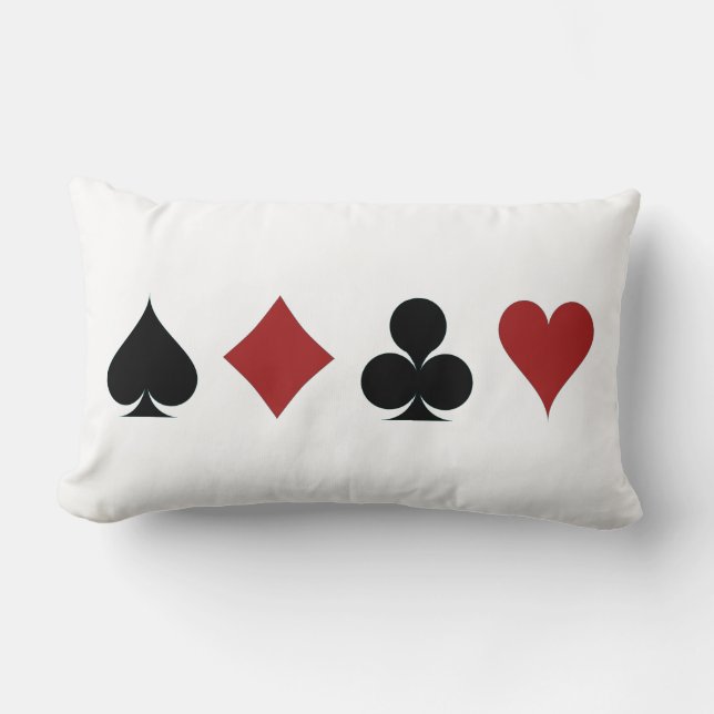Hearts Spades Diamonds Clubs Black and White Colle Lumbar Cushion (Front)