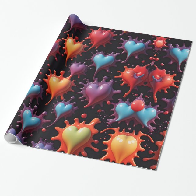 Hearts Splash Art  Wrapping Paper (Unrolled)