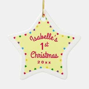 Hearts Star 1st First Baby's Christmas Gift Ceramic Tree Decoration