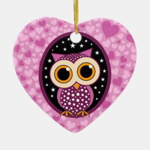 hearts, stars and owl ceramic tree decoration