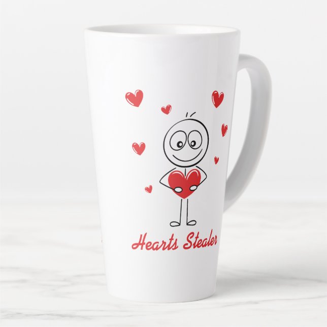 Hearts Stealer Cute Stick Figure Love Design Latte Mug (Right Angle)