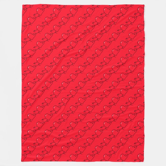 Hearts Struck by Cupid's Arrow Fleece Blanket (Front)