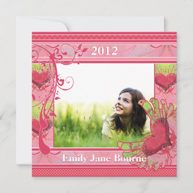 Hearts & Swirls Graduation Picture Class of 2012 Announcement (Front)