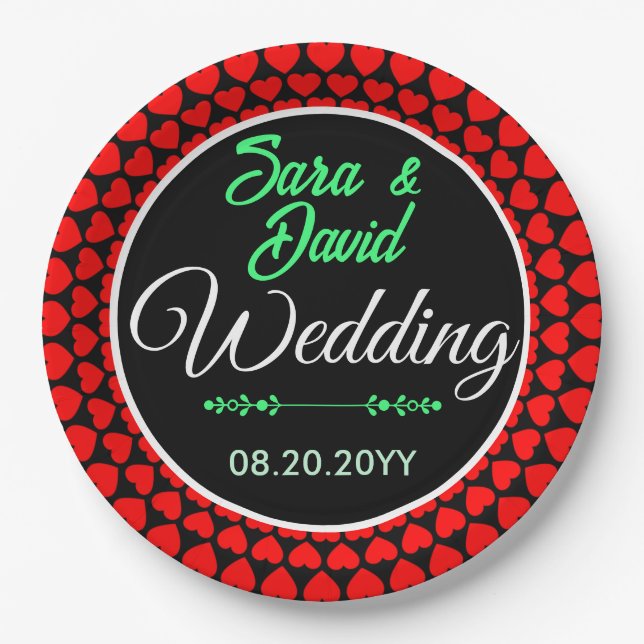 Hearts Symbols Red Mandala Pattern-25870 Paper Pla Plate (Front)