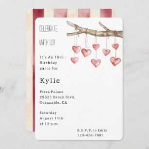 Hearts Tree Branch Birthday Invitation