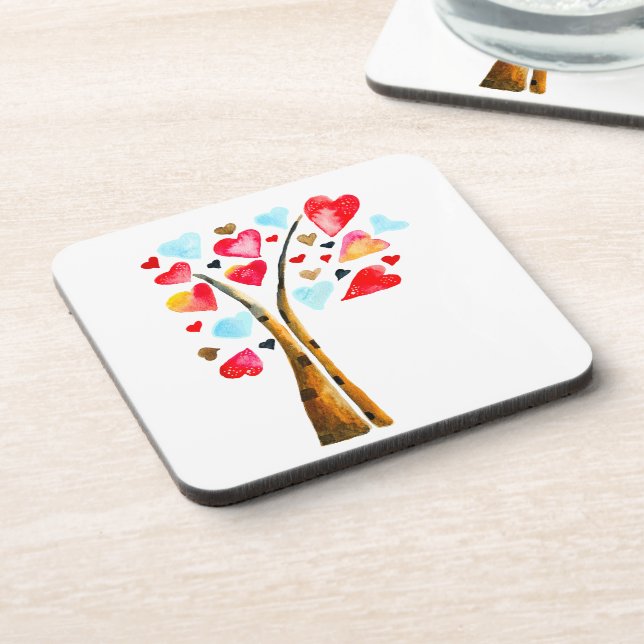 Hearts tree whimsical valemtines coaster (Left Side)