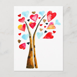 Hearts tree whimsical valemtines postcard